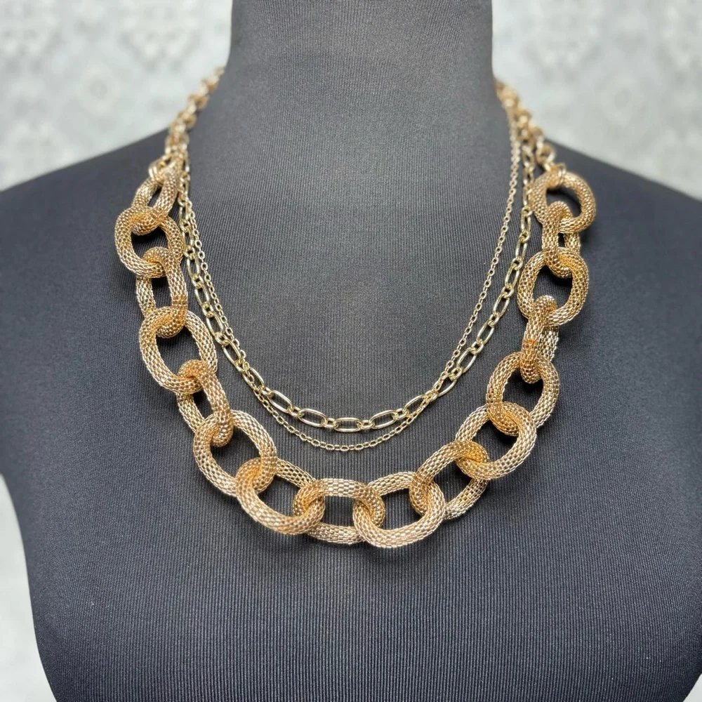 Cato Necklace Layered Choker Chunky Gold Tone Adjustable Length 1946 Woven Party